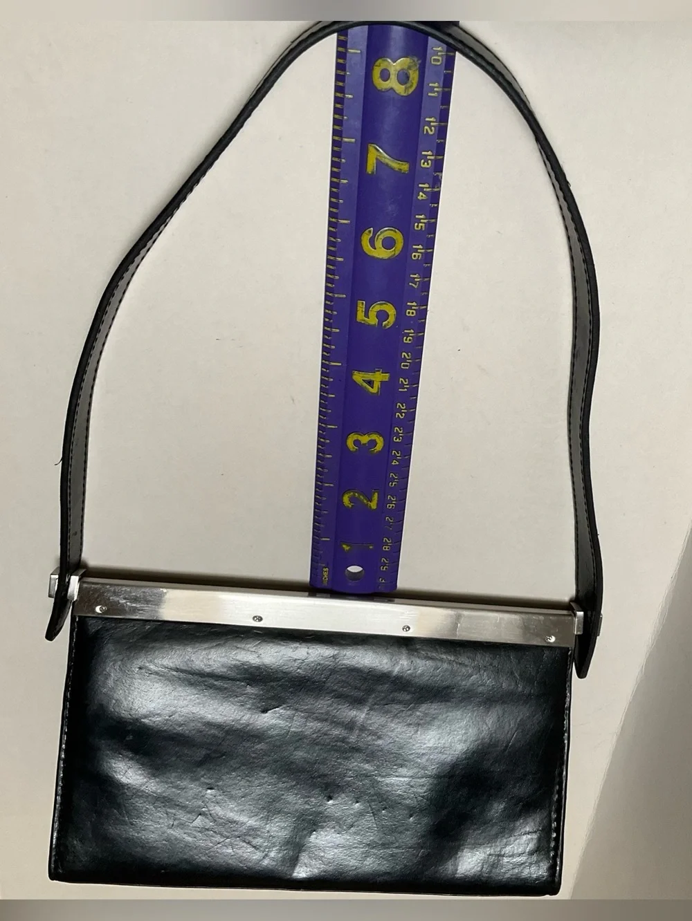 Kenneth Cole Black Mini Flap Shoulder Bag Purse Baguette Top-Frame Shoulder Bag